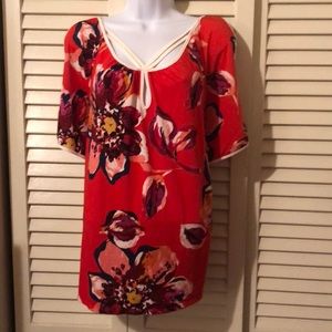 Bold Print Cold Shoulder Top